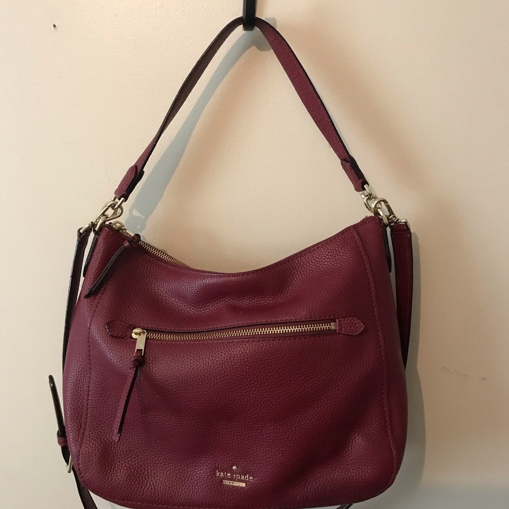 Kate Spade New York Shay Burgundy Leather Detachable Strap Shoulder Bag